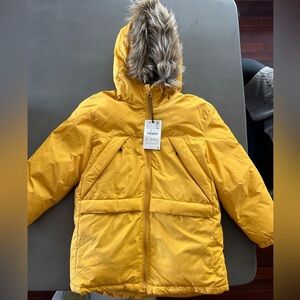 Zara boys  Yellow Hooded Puffer Jacket with Faux Fur